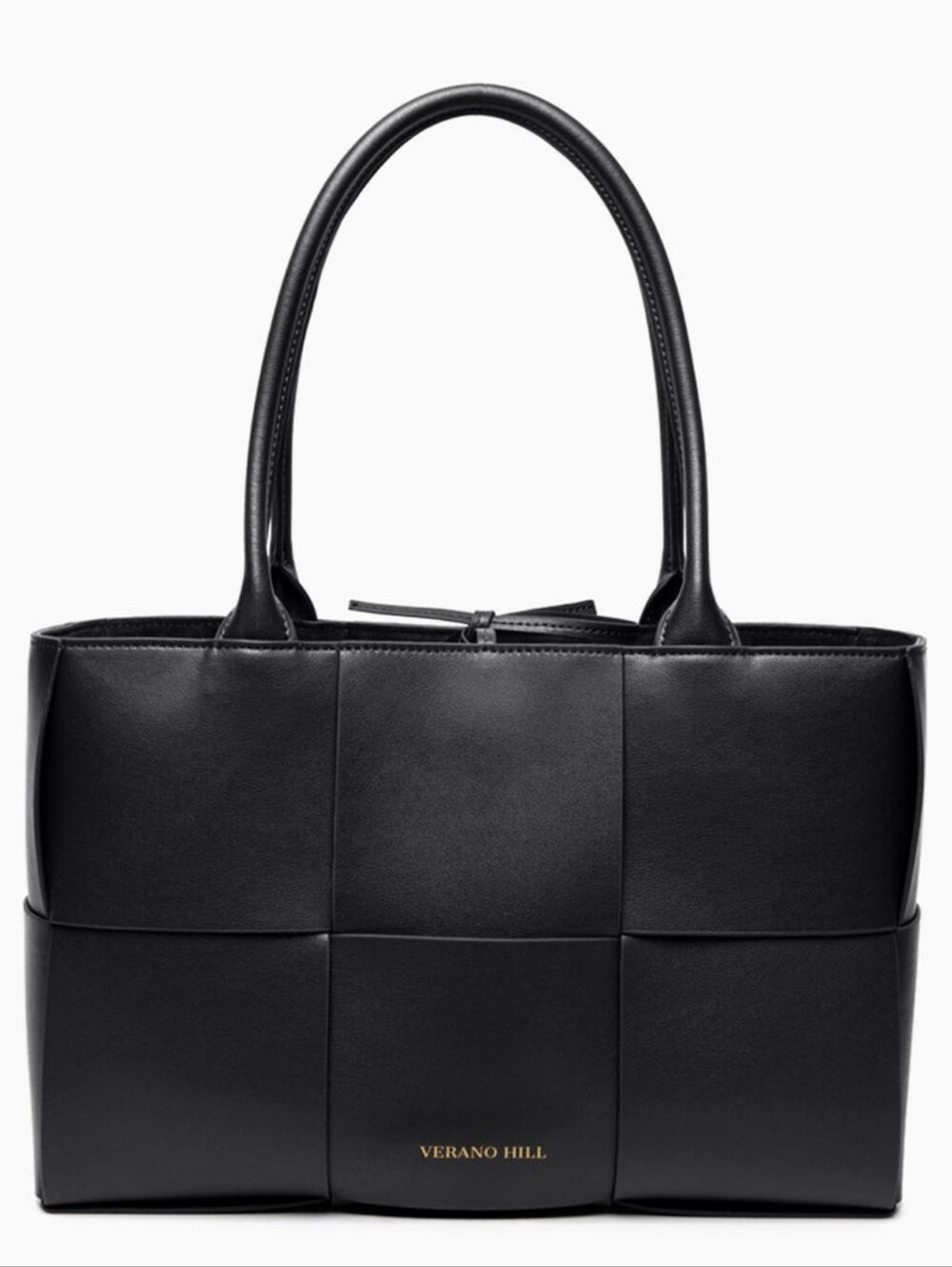 Verano Hill Karine Black Leather Woven-Panel Tote. NWOT